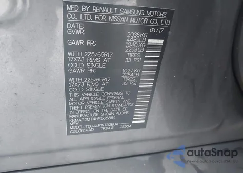 2017 Nissan Rogue S z USA, uszkodzony, nr VIN KNMAT2MT4HP568864